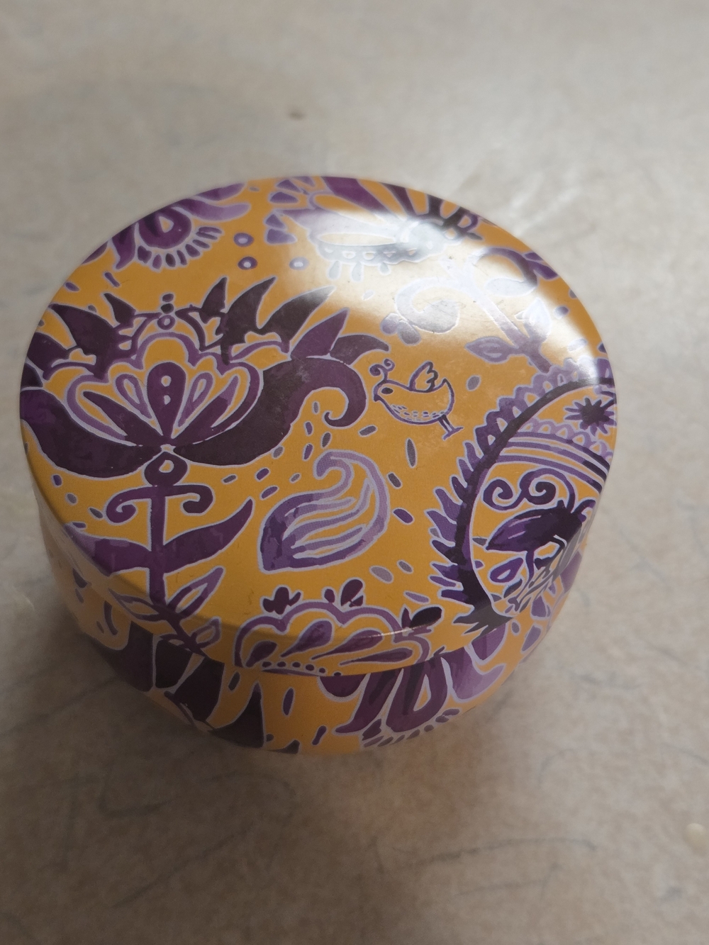 Amazon Yellow and Purple Floral Patterned Ceramic Trinket Box